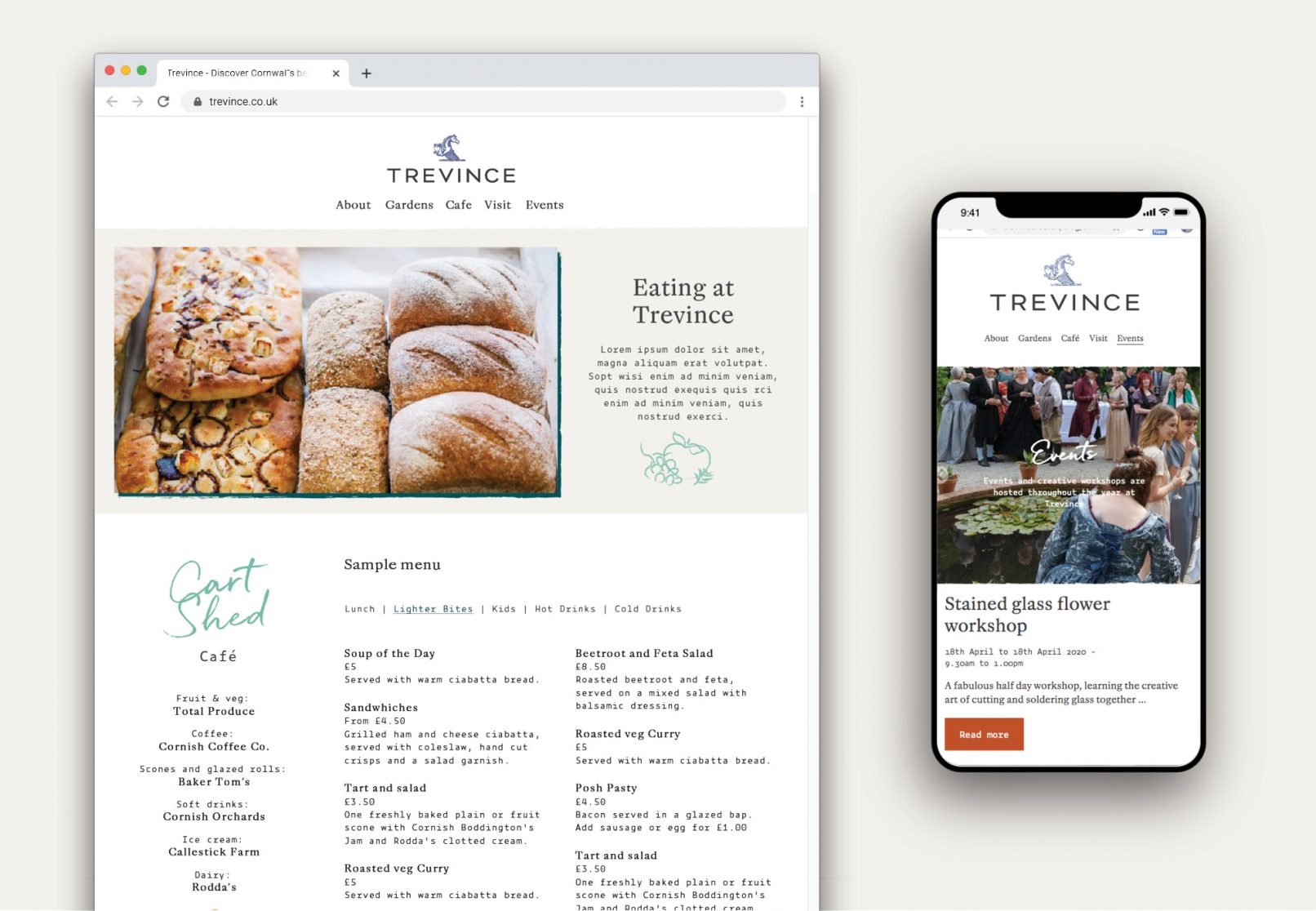 Feature image for Trevince Estate, Garden and Cafe logo and brand identity responsive website