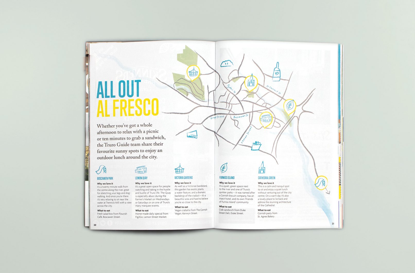 Feature image of Truro Guide magazine layout with illustrated map
