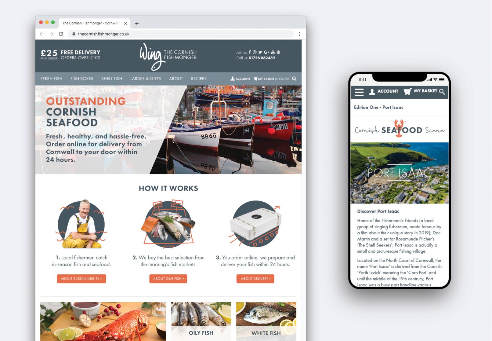Feature image showing Wing of St Mawes Cornish Fishmonger responsive website design